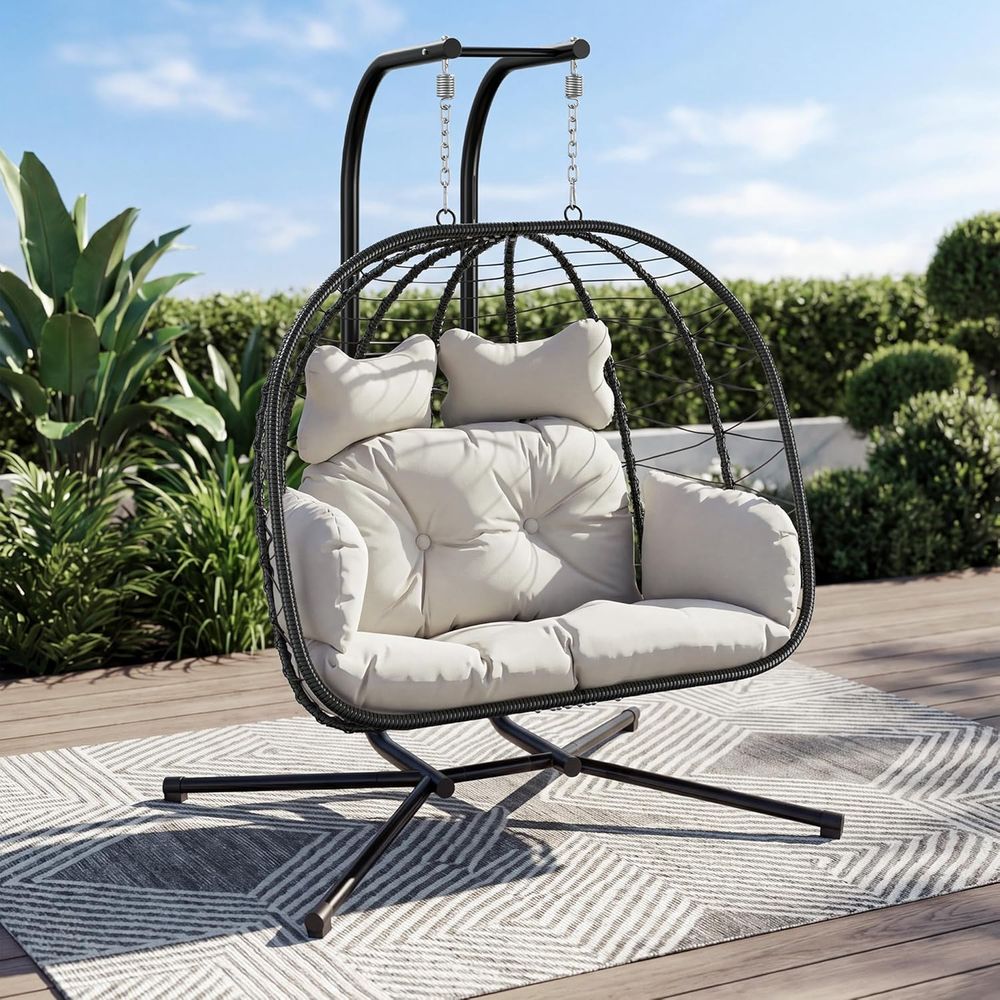 Hanging Egg Chair - Kursi Gantung Ganda dengan Penyangga, Kursi