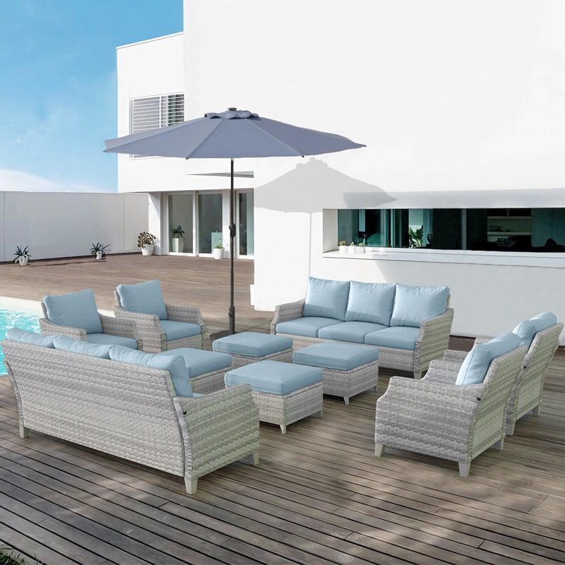 Set Sofa Rotan PE Modern Biru  - Outdoor Furniture Quick Dry ulasan dan harga