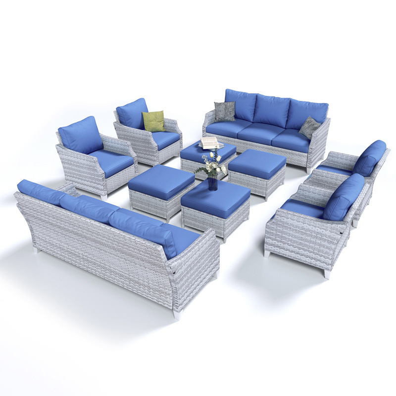 Set Sofa Rotan PE Modern Biru  - Outdoor Furniture Quick Dry ulasan dan harga